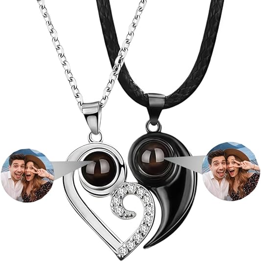 Hidden Memory Projection Silver Necklace Couple Set – A Romantic Keepsake Gift