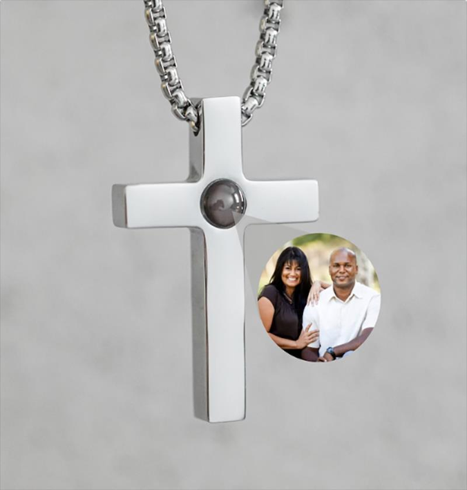 Hidden Memory Projection Silver Necklace – Christian cross Keepsake Gift