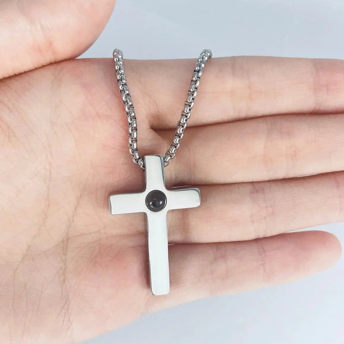 Hidden Memory Projection Silver Necklace – Christian cross Keepsake Gift