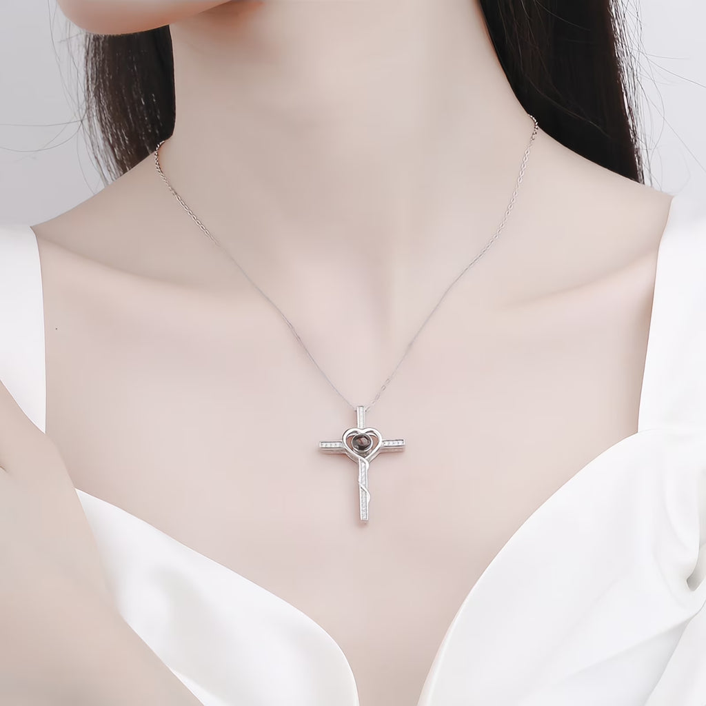 Hidden Memory Projection Silver Necklace – Christian cross Keepsake Gift