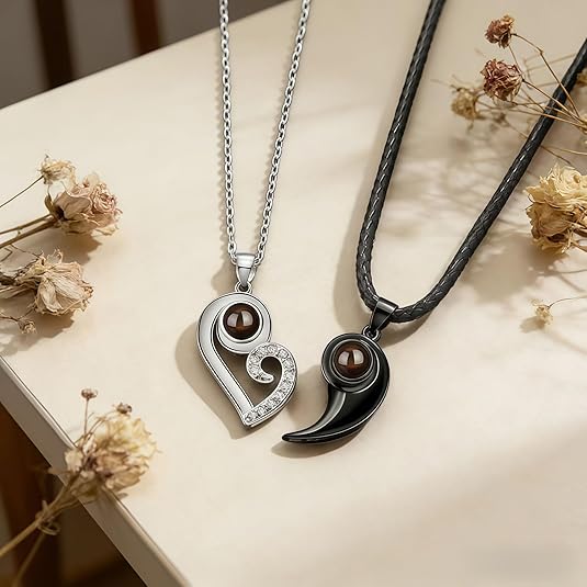 Hidden Memory Projection Silver Necklace Couple Set – A Romantic Keepsake Gift